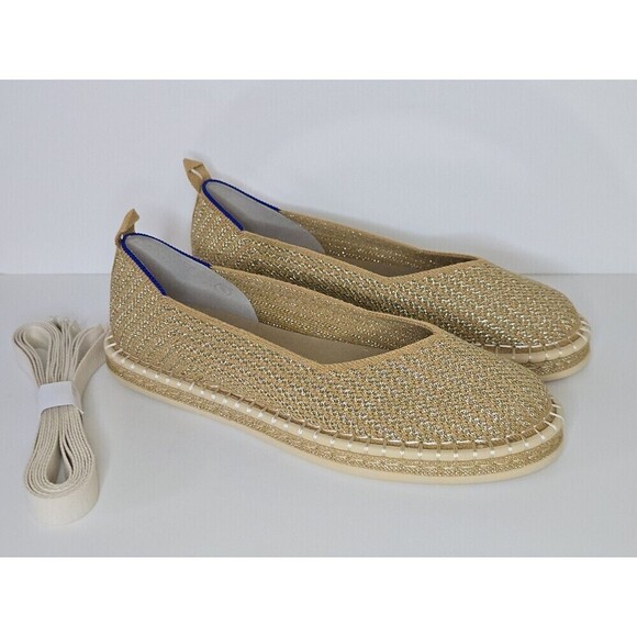 Rothys The Espadrille Gold Stripe Womens Size 9 Flat Slip On Ankle Strap